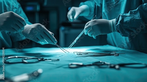 Surgical precision gloved hands in operation