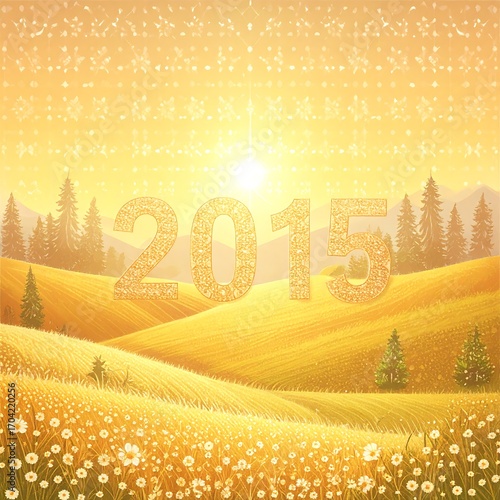 Golden landscape with year 2015