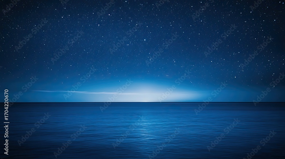 Fototapeta premium Dark blue ocean and starry night sky