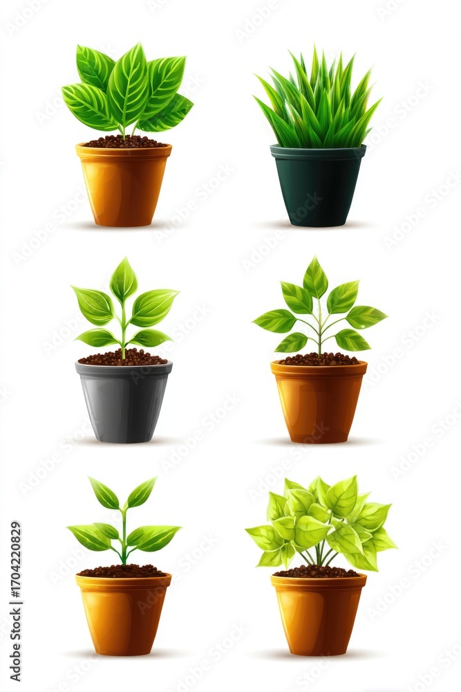 Obraz premium Vibrant Plant Growth in Various Pots