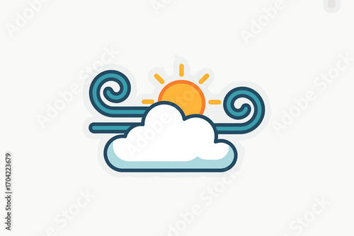 Stylized Weather Icon Representing Windy and Sunny Conditions with Cloud and Sun Design Elements for Various Applications