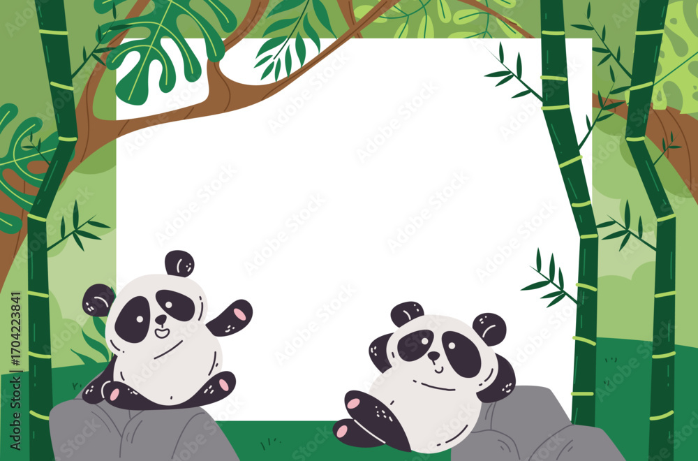 Fototapeta premium Bamboo panda bamboo banner forest jungle background concept. Vector graphic design illustration