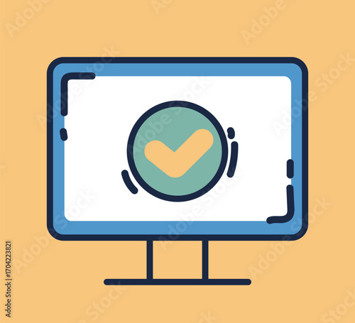 Gadget phone laptop approved checkmark isolated icon concept. Vector flat graphic design illustration