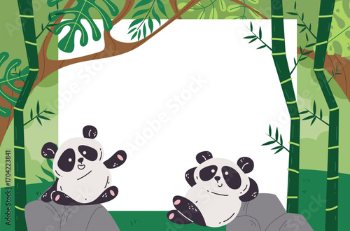Bamboo panda bamboo banner forest jungle background concept. Vector graphic design illustration
