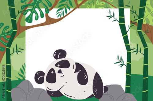 Bamboo panda bamboo banner forest jungle background concept. Vector graphic design illustration