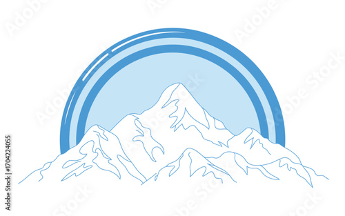 Minimalist Mountain Range Illustration with Blue Arch Design Element for Logo Creation and Branding Applications