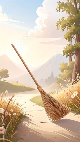 Broom on a scenic path