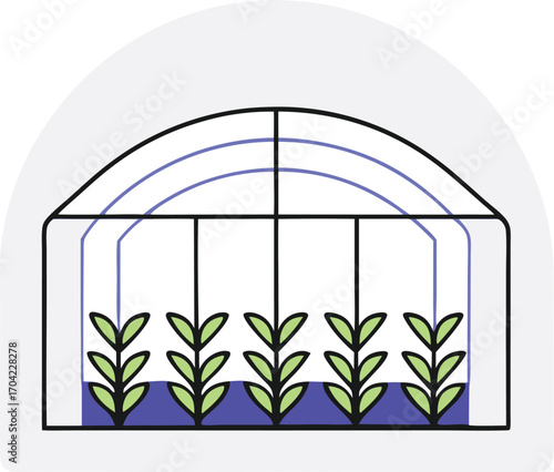 Sustainable agriculture icon with greenhouse and plant silhouette