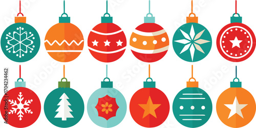 Christmas ornaments vector illustration set on transparent background