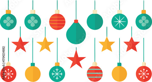 Christmas ornaments vector illustration set on transparent background