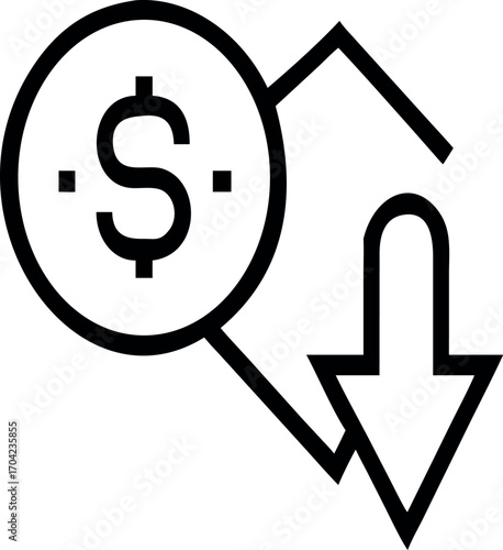 Vector art of dollar coin with downward arrow