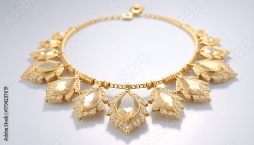 Gold necklace with teardrop-shaped gemstones
