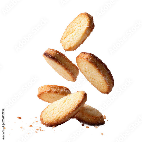 Falling italian savoiardi biscuits, ladyfinger cookies isolated [Transparent Background PNG].