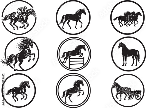 Horse Silhouette Vector Bundle – Running, Jumping, Standing Horse Clipart Pack on White Background