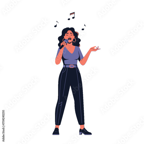 Woman Singing Karaoke with Microphone