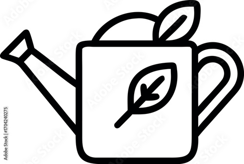 Vector art of watering can with leaves and nature