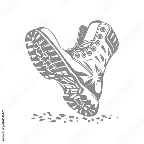 Detailed illustration of a combat boot with tread marks and laces