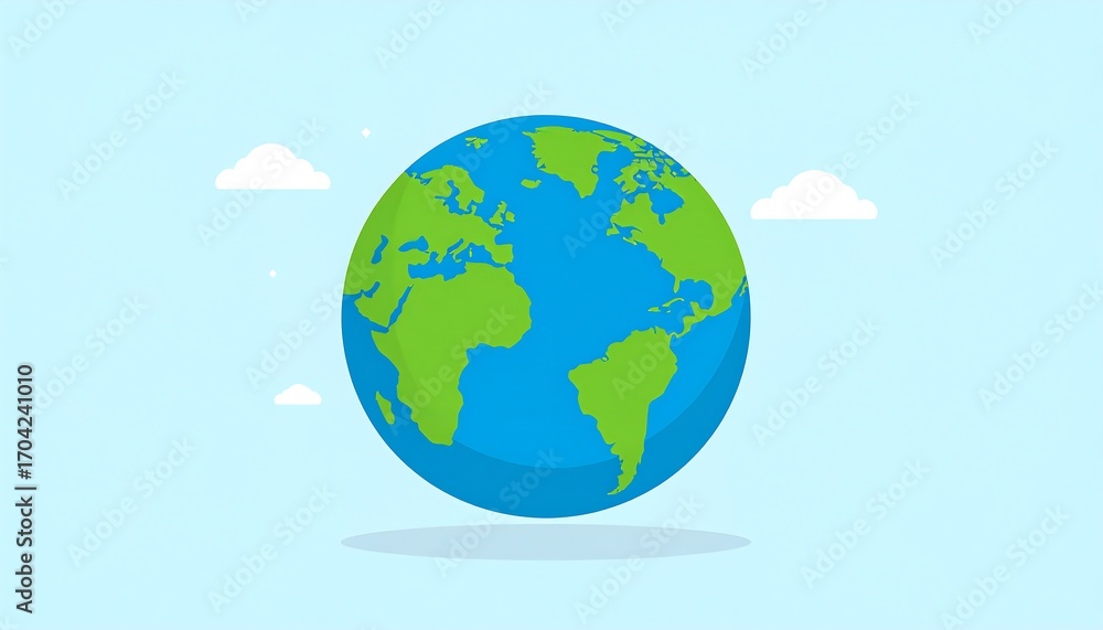 Naklejka premium Cartoon Earth floating in sky