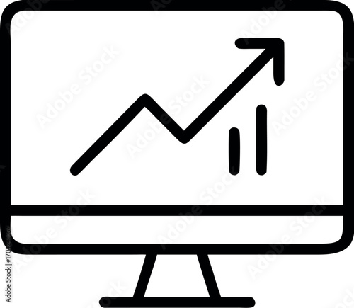 Vector art of computer screen showing an upward trending graph isolated on white