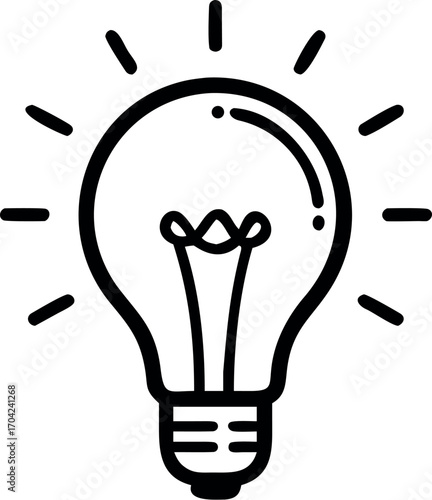 Vector art of a light bulb with rays emanating from it