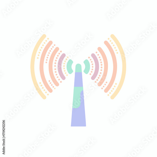 Minimal flat vector of 5G antenna with signal waves, pastel tones, and clean 2D design. Perfect for telecom, technology, wireless network, innovation, and mobile communication concepts