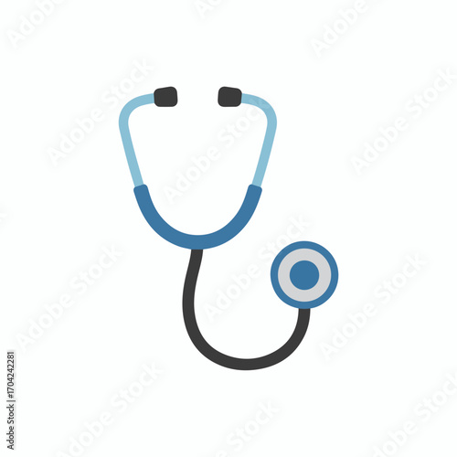 Flat vector stethoscope icon in clean 2D style, isolated on white. Ideal for healthcare, medicine, diagnosis, doctor tools, medical care, wellness, hospital, and professional health services