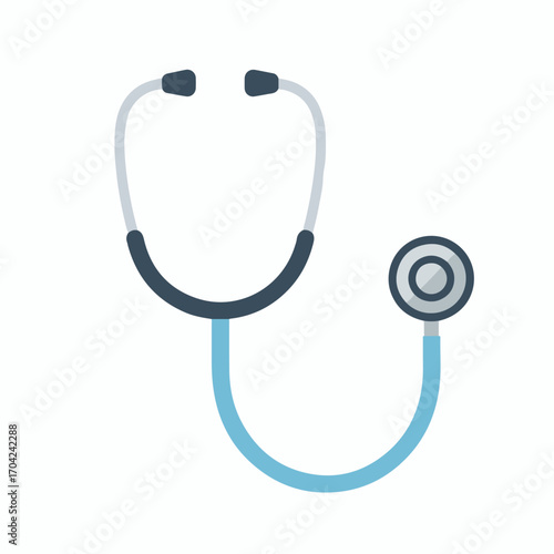 Flat vector stethoscope icon in clean 2D style, isolated on white. Ideal for healthcare, medicine, diagnosis, doctor tools, medical care, wellness, hospital, and professional health services