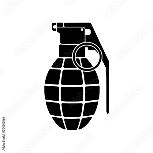 Single Hand Grenade Icon: Solid Black, Detailed Silhouette on White Background