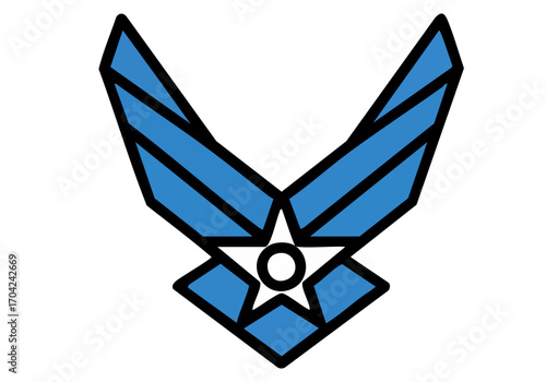 Distinct insignia duty symbol. Bold blue and white design. Clean, modern graphic. Ideal for military, aviation, or professional branding. High-quality vector illustration.