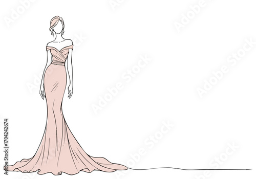 Elegant fashion illustration of a long, flowing dress. A stylish fashion icon, perfect for design, editorial, and marketing visuals. Clean, modern, and visually appealing.