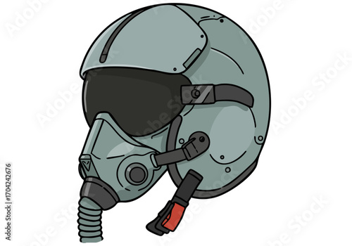 Detailed illustration of a military helmet with mask, showcasing a modern, tactical design. Clean lines and a professional aesthetic. Perfect for tech, aviation, or military themes.