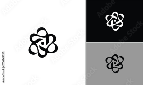 Desain logo tiga S menyerupai bunga yang kreatif, elegan, dan modern.	