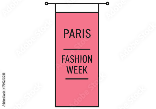 A pink banner displays 'Paris Fashion Week' with a stylized needle and thread. Clean, modern design. Ideal for fashion, style, and event promotion.
