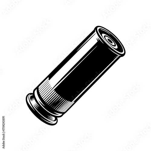 Single Shotgun Shell Icon: Black and White Vintage Style Illustration