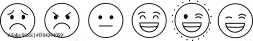 Emotion Icon Set Featuring Sad, Angry, Neutral, and Happy Faces in Minimalist Circular Design