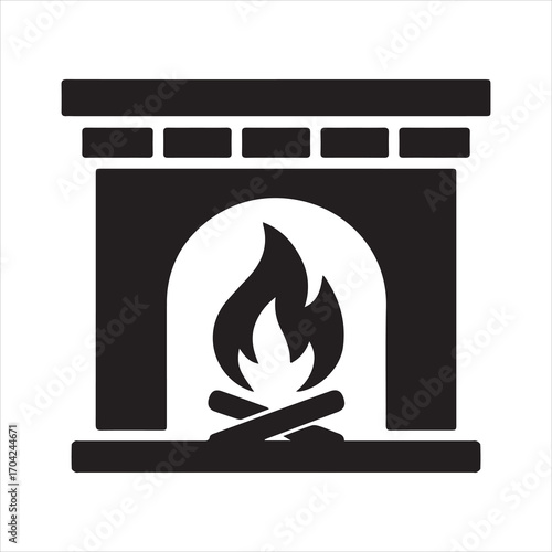 Fireplace icon silhouette vector with white background
