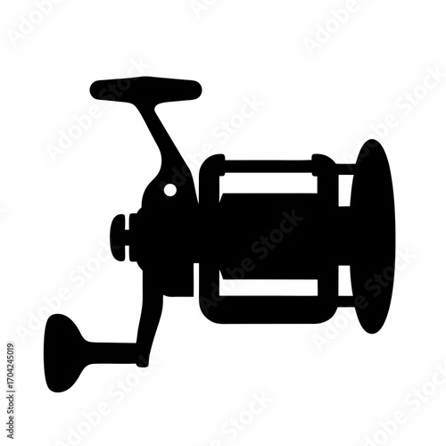 Black Silhouette Illustration of a Conventional Spinning Fishing Reel Mechanism