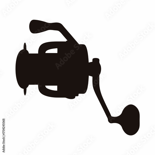 Fishing Reel Silhouette Illustration with Handle, Bail Arm, and Spool Visible