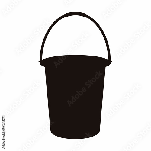 Black silhouette of a bucket with a handle on a white background