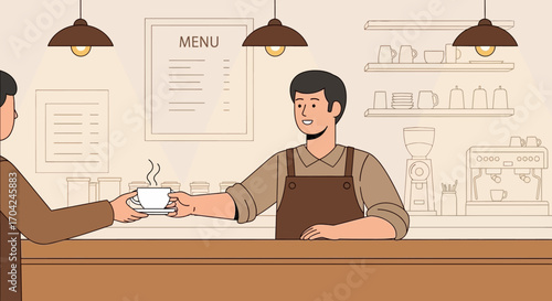 Coffee Shop Barista Serving Customer A Warm and Friendly Cafe Experience