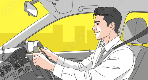 Man Driving Car A Joyful Commute Illustration
