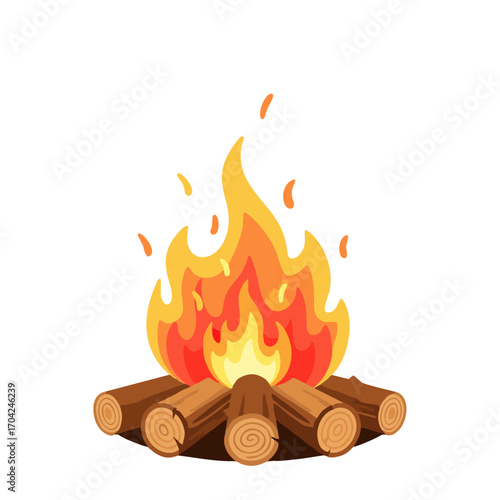Vibrant Campfire with Glowing Flames and Stacked Wooden Logs.