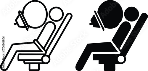 Airbag Icons. Black and White Vector Illustrations. A Device Designed to Mitigate the Impact of the Driver and Passengers in a Collision in Transport. Concept Safety and Protection

