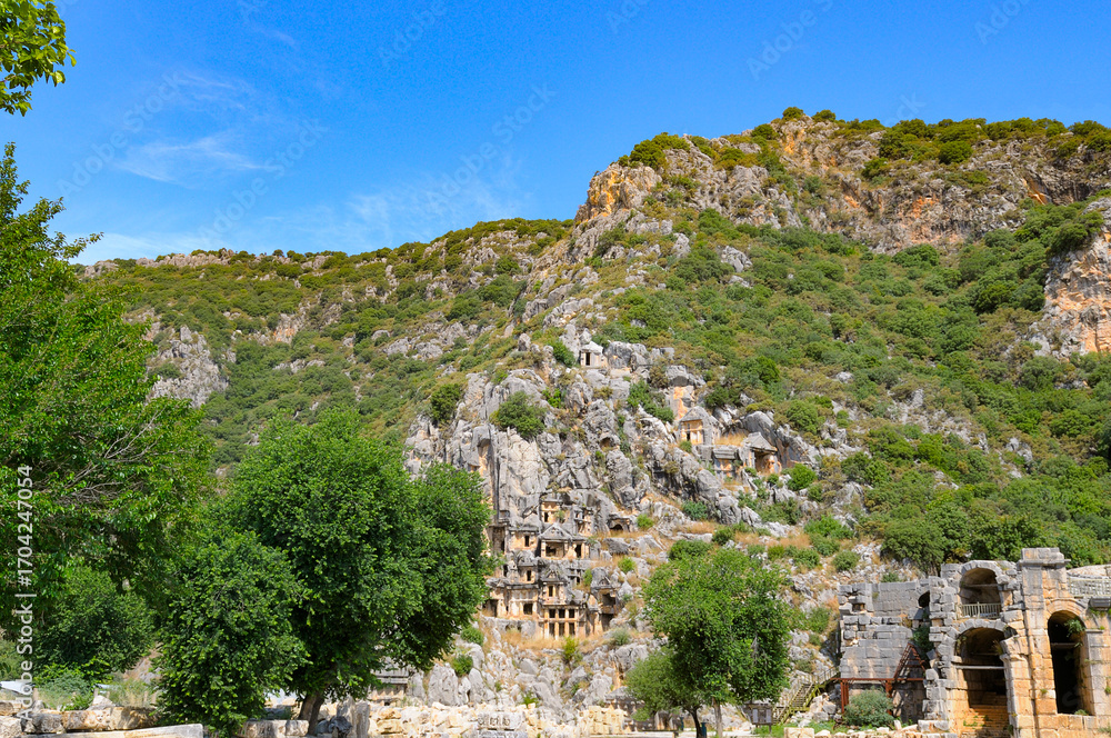 Fototapeta premium Ancient Lycian Rock Tombs in Myra, Turkey