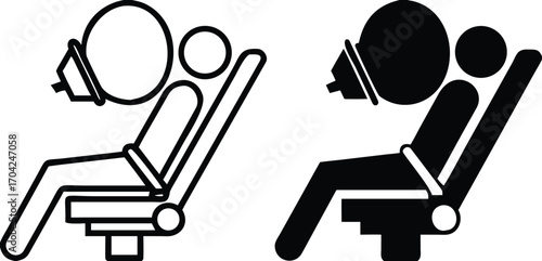 Airbag Icons. Black and White Vector Illustrations. A Device Designed to Mitigate the Impact of the Driver and Passengers in a Collision in Transport. Concept Safety and Protection


