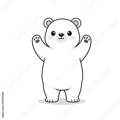 Cute polar bear standing, flat cartoon vector, white background