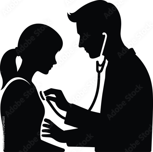 Doctor Examining Patient Healthcare Silhouette Illustration