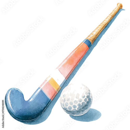 Ball Field Hockey, watercolor vector, isolated on a white background.