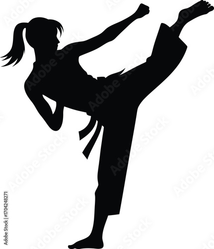 Silhouette of a Martial Arts Practitioner Kicking A Minimalist Design Concept