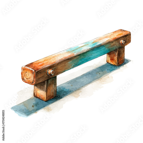 Balance Beam, watercolor painting vector, isolated on a white background.